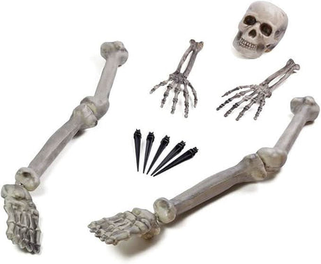 CLICKK Home Store skeleton ground breaker Halloween decoration with skull, arms, hands, feet, and stakes