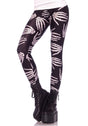 Womens Fancy Dress skeleton print leggings women with black background and white bone design