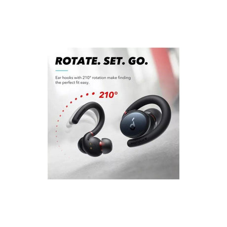Soundcore Sport X10 wireless headphones with 210 degree rotating ear hooks for perfect fit