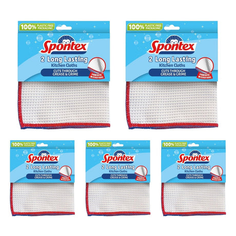 CLICKK Home Store SC200179 Spontex Long Lasting Kitchen Cloths - 5 Packs of 2 (10 Total Cloths)