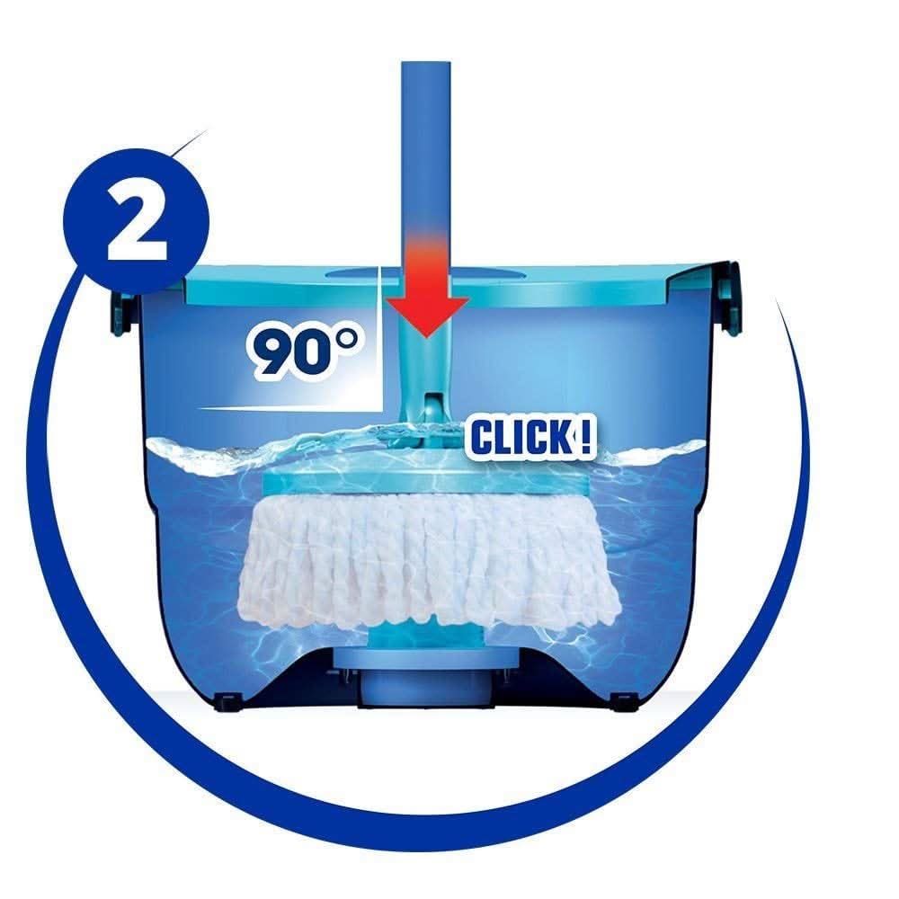 CLICCK Home Store Spontex twist mop set showing 90 degree mop angle and water bucket