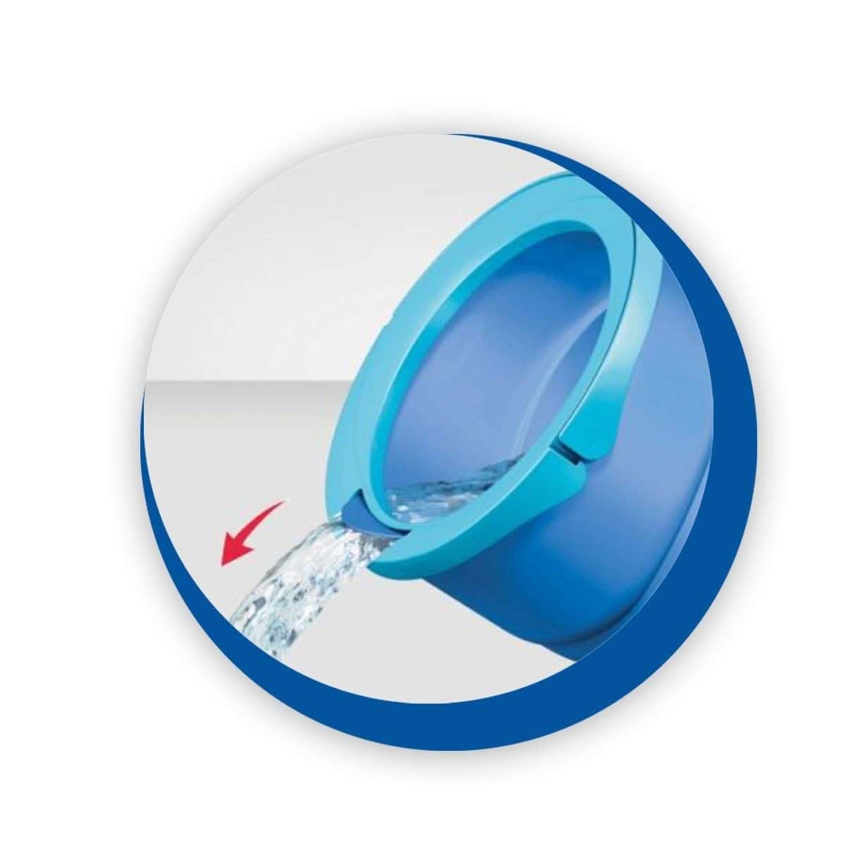 Close-up of blue bucket spout pouring water from Spontex twist mop set by CLICKK Home Store