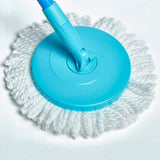 Spontex twist mop set with blue plastic handle and white twisted microfiber mop head for efficient cleaning