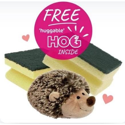 Spontex washup sponges pack with free huggable hedgehog toy for kitchen cleaning