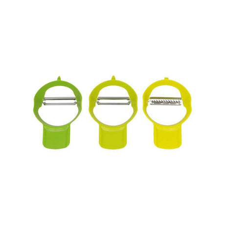 Calitek stainless steel vegetable peeler set with three colorful ergonomic peelers for versatile kitchen use