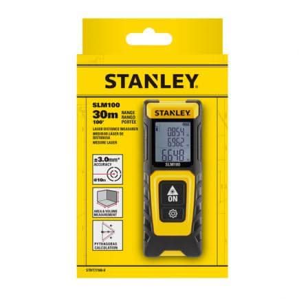 Stanley laser distance measurer SLM100 with 30m range and digital display in yellow packaging
