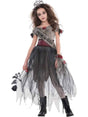 Teen girl wearing Teen Prom Queen Halloween Costume with black tulle dress, tiara, sash, and black boots