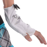 Close-up of white fingerless glove with black bow detail from teen shattered doll Halloween costume by Womens Fancy Dress