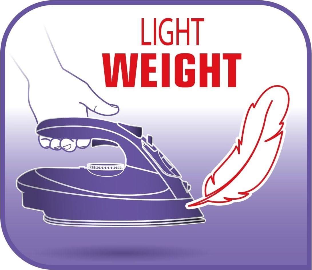 Tefal cordless steam iron 2400w highlighting lightweight design with feather graphic