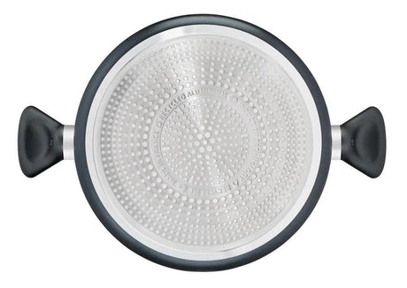 Bottom view of Tefal induction pot 24cm showing non-stick base and black handles