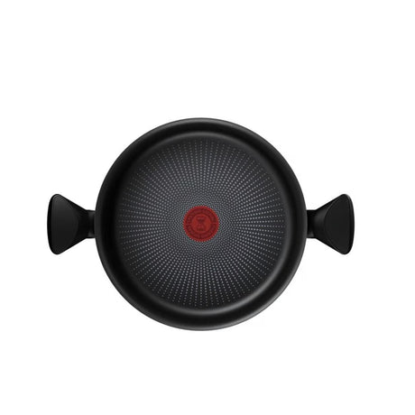 Top view of Tefal induction pot 24cm with dual handles and nonstick interior surface