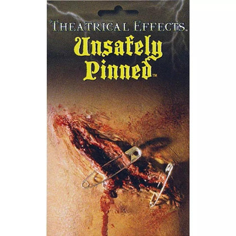 Fancy Dress theatrical wound makeup with realistic gory injury and safety pins for special effects