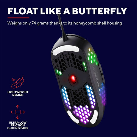Trust GXT 960 RGB gaming mouse with lightweight honeycomb shell and colorful RGB lighting