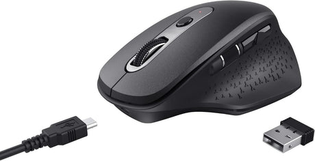 CLICKK Home Store rechargeable wireless mouse in black with USB receiver and charging cable