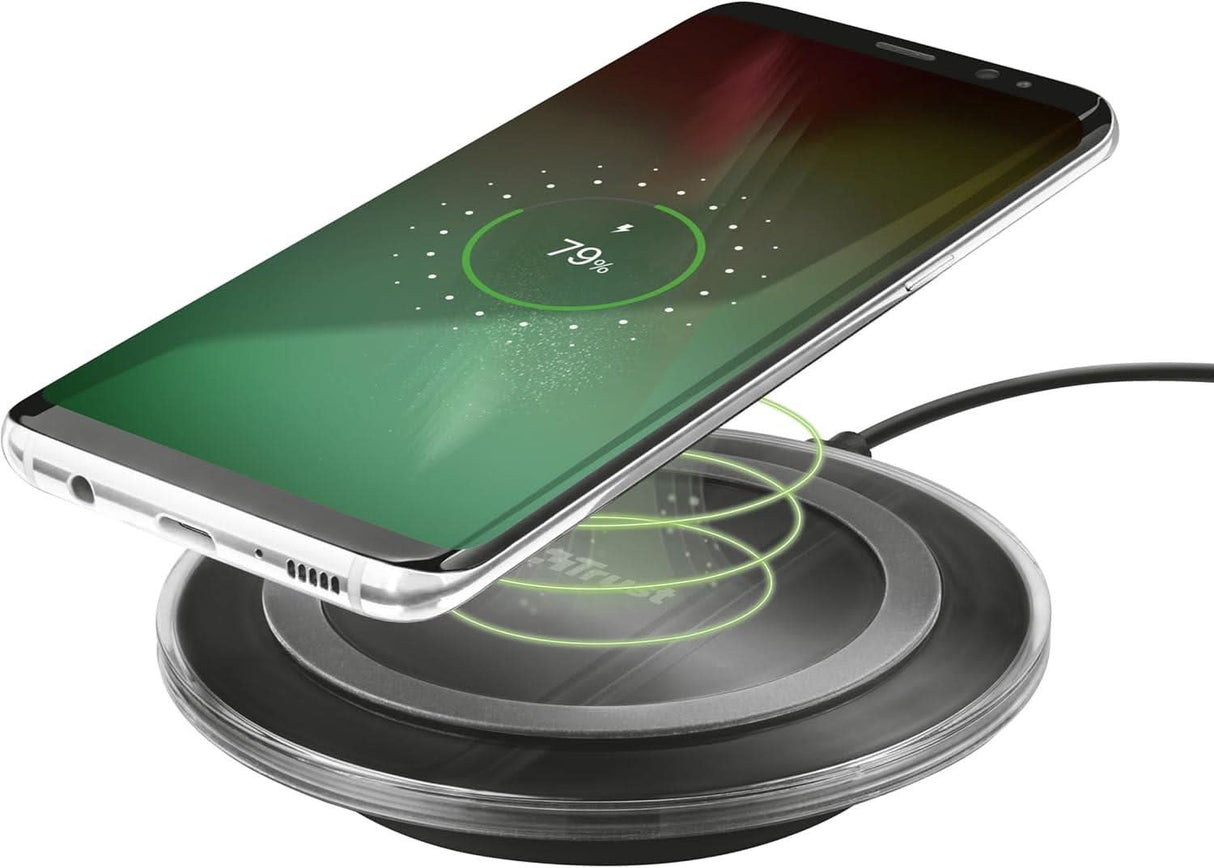 CLICCK Home Store wireless phone charger for qi devices with sleek black design charging a smartphone