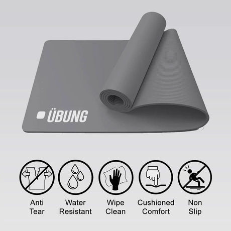 Gray Übung non slip yoga mat for home workouts with anti tear water resistant and cushioned comfort features