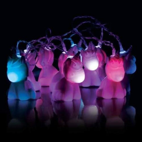 Colorful unicorn LED string lights glowing in blue pink and purple for magical decor