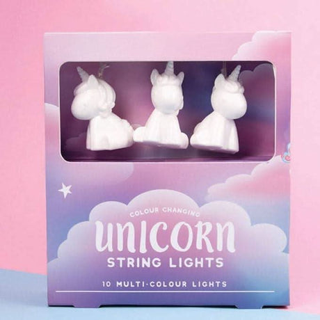 Unicorn LED string lights with color-changing multi-color bulbs in decorative packaging by CLICKK Home Store