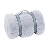 Soft grey fleece throw blanket rolled and secured with straps from CLICKK Home Store