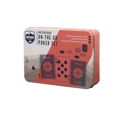 CLICKK Home Store waterproof poker set with 52 waterproof playing cards and 120 metal poker chips in a portable tin