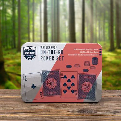 CLICKK Home Store waterproof poker set with metal chips and playing cards in portable tin