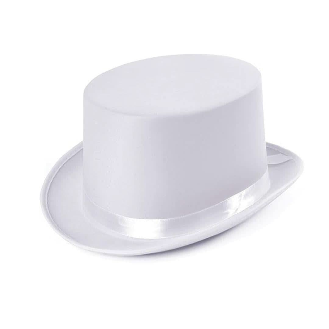 White top hat for costume with satin ribbon band from CLICKK Home Store