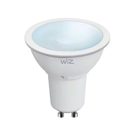 CLICKK Home Store WiZ GU10 smart bulb with white finish and clear light diffuser