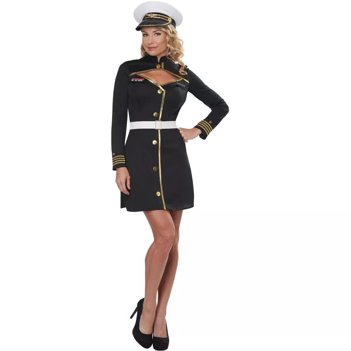 Womens Fancy Dress Navy Capatain Large Women's Navy Captain Black Dress Sailor Uniform - L