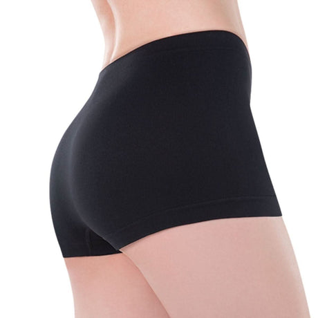 Womens Fancy Dress women's black boyshorts seamless stretchy fabric close-up back view