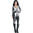 Womens Fancy Dress Women's Halloween skeleton costume featuring black fitted top and leggings with white bone print