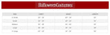 Size chart for Women's Medieval Costume by Fancy Dress showing chest waist and length measurements