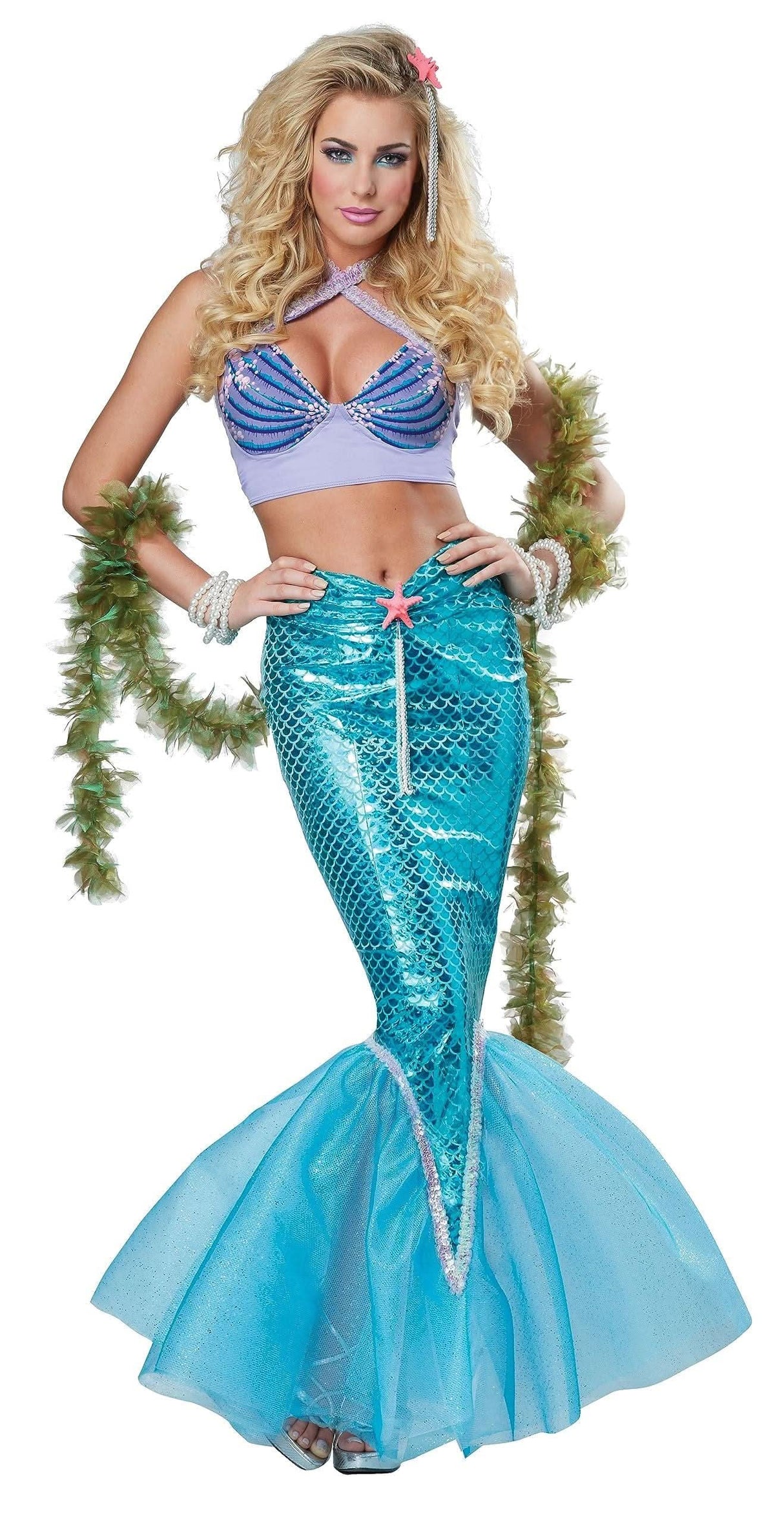 Womens Fancy Dress Women's Mermaid Costume XS with blue scaled mermaid tail and seashell top