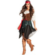 Women's pirate costume size 36/38 with brown vest, white blouse, layered skirt, red sash, and tan boots