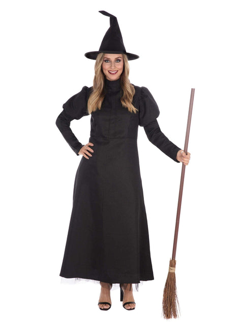 Womens Fancy Dress women's plague doctor costume with black long dress and witch hat holding broom