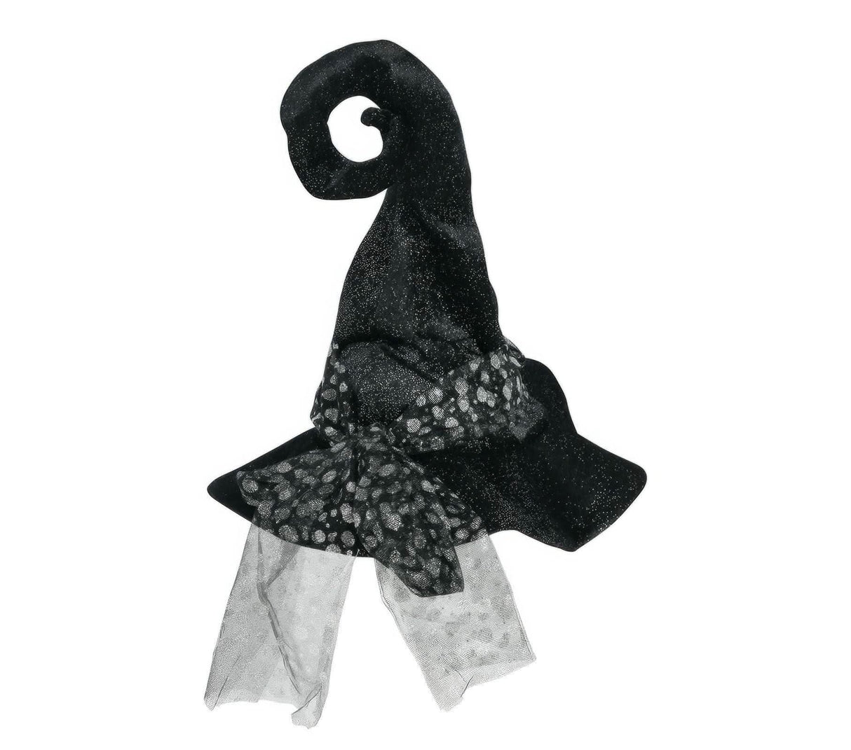 Womens Fancy Dress women's sparkly witch hat in black with curled tip and decorative bow