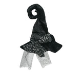 Womens Fancy Dress women's sparkly witch hat in black with curled tip and decorative bow