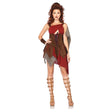 Women's Warrior Halloween Costume with red and brown dress and gladiator sandals from Womens Fancy Dress