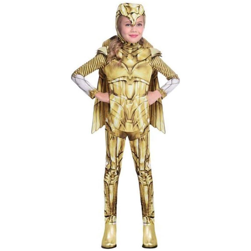 Wonder Woman costume for kids in golden armor design with matching headpiece and cape