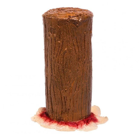 Brown staged prosthetic makeup piece simulating a severed tree stump with blood effect base