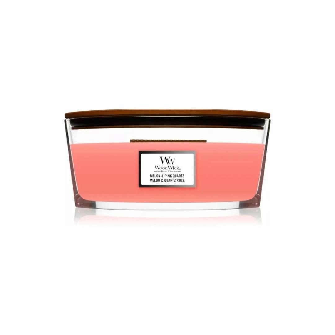 WoodWick Ellipse candle in melon and pink quartz scent with wooden lid by CLICKK Home Store