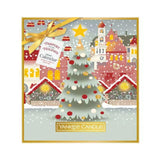 Yankee Candle advent calendar with festive holiday design featuring Christmas tree and snowy village scene