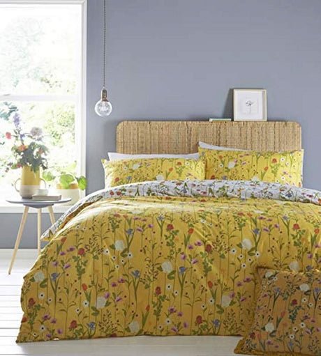 Yellow duvet cover super king with floral pattern in bright bedroom setting from CLICKK Home Store